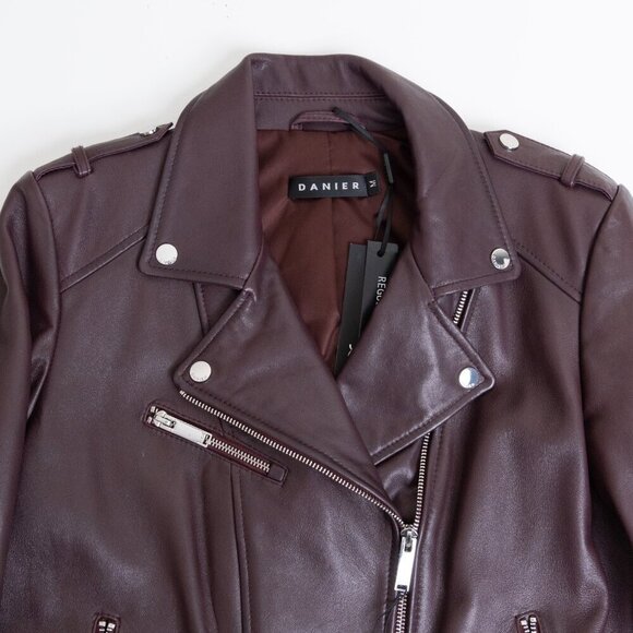 DANIER Juliette Genuine Leather Moto Jacket in Bordeaux - Picture 5 of 15